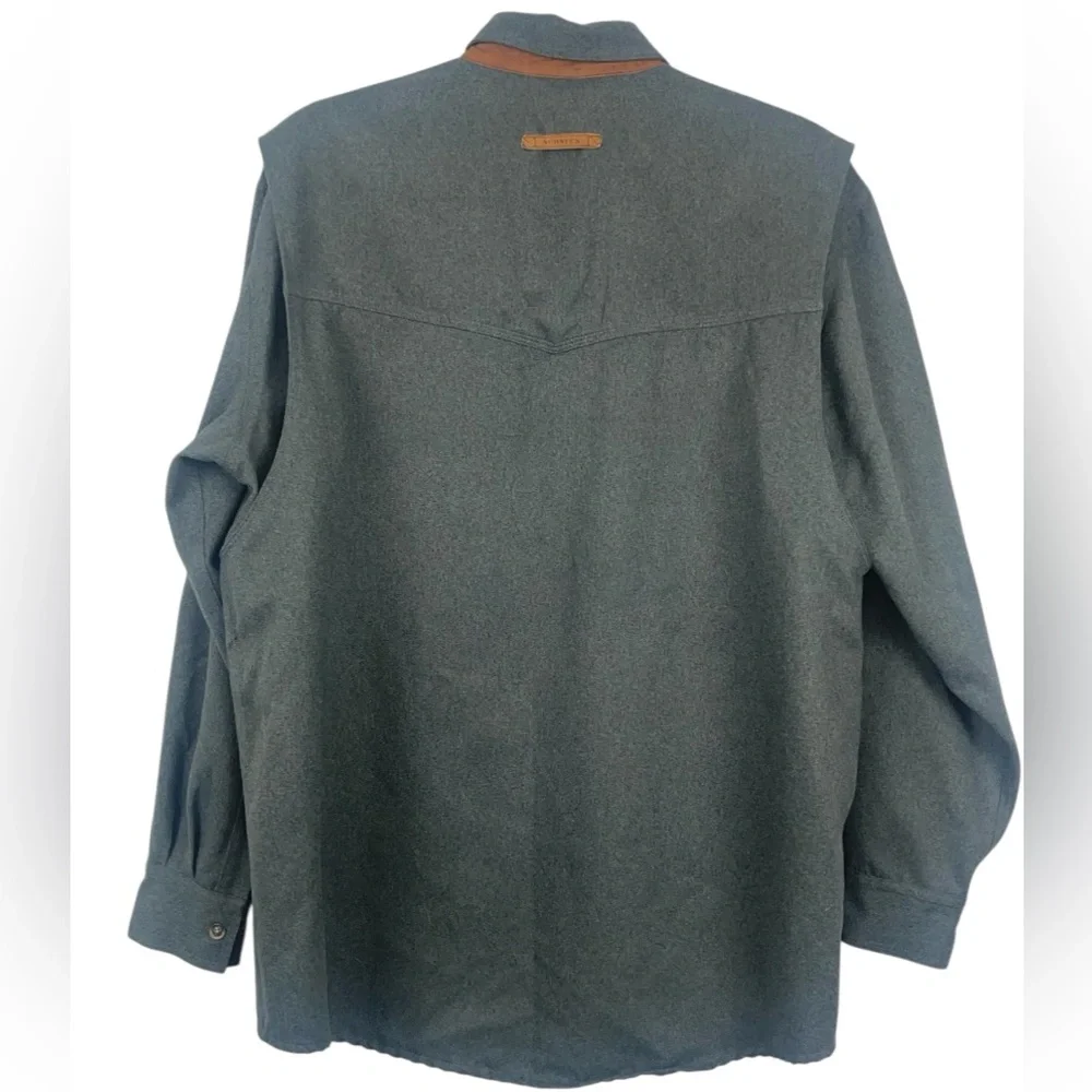 Schnees rifleman flannel shacket in grey w/leather trim collar. Size large GUC - Picture 2 of 11